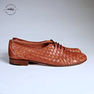 Daniele Ferradini Vintage Woven Leather Lace Up Oxford Tan Brown Men 10